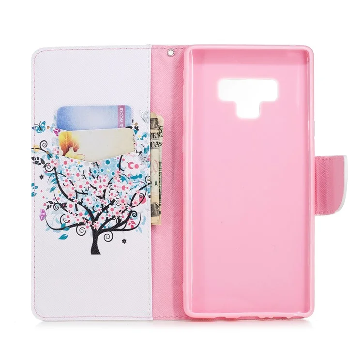 Patrón de impresión de cartera de piel de poliuretano Funda para teléfono y soporte para Samsung Galaxy Note 9 - Árbol florido
