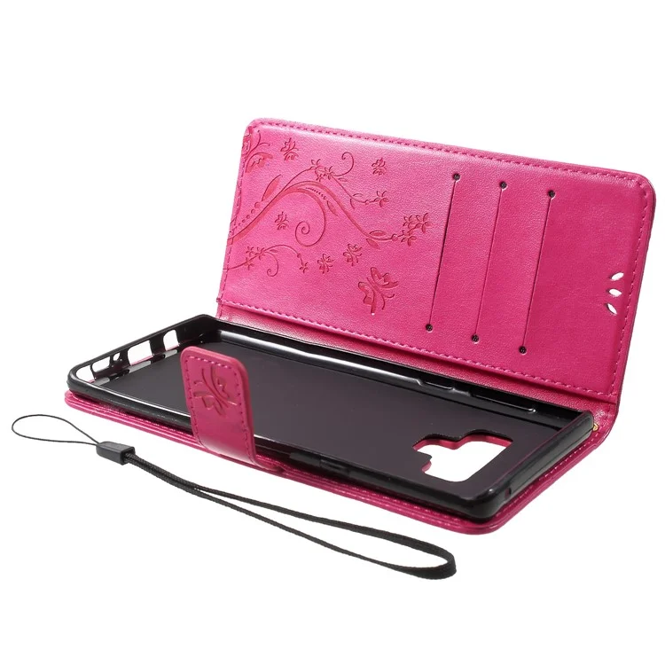 Imprimer Butterfly Flower Stand Portefeuille Étui en Cuir Pour Samsung Galaxy Note 9 - Rose
