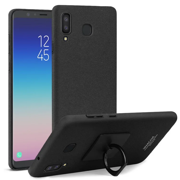 IMAK Cowboy Shell PC Shell with Ring Stand + Screen Film for Samsung Galaxy A8 Star / A9 Star - Black