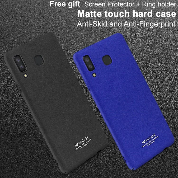 IMAK Cowboy Shell PC Shell with Ring Stand + Screen Film for Samsung Galaxy A8 Star / A9 Star - Black