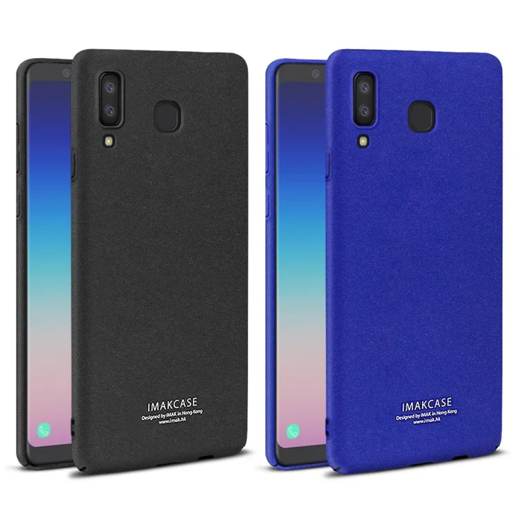 IMAK Cowboy Shell PC Shell with Ring Stand + Screen Film for Samsung Galaxy A8 Star / A9 Star - Black