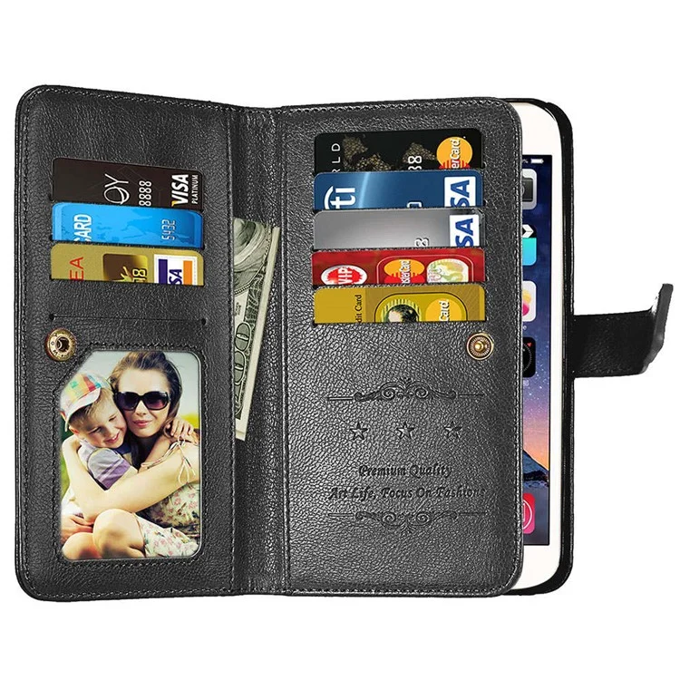 9 Card Slots Leather Wallet Stand Case Cover for Samsung Galaxy S9 G960 - Black