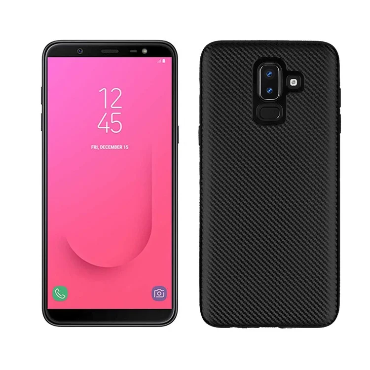 Carbon Fiber Texture Soft TPU Back Phone Case for Samsung Galaxy J8 (2018) - Black