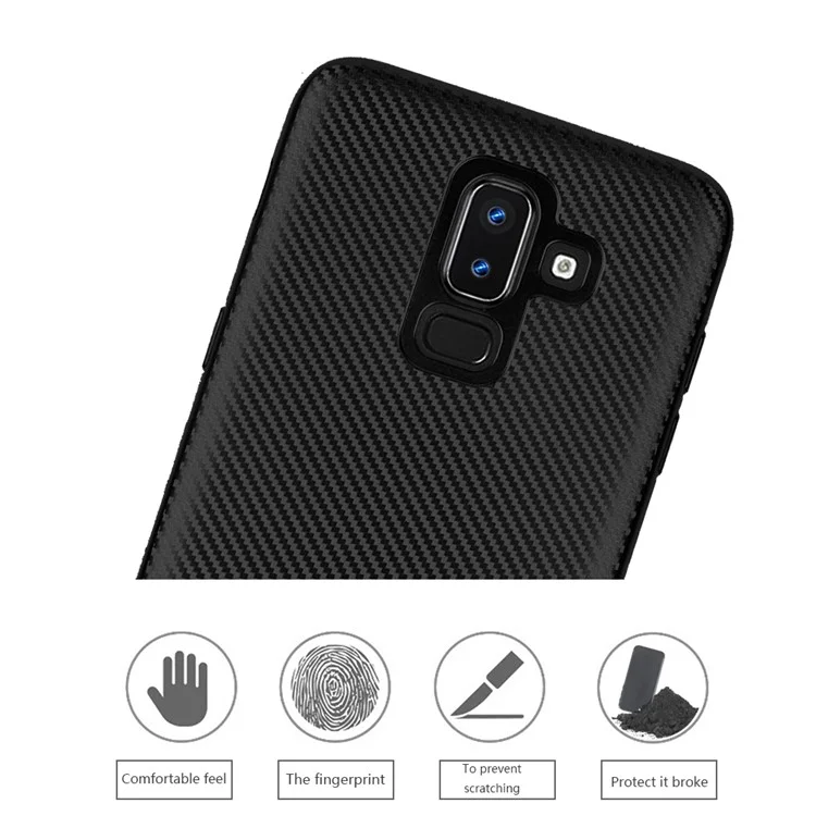 Carbon Fiber Texture Soft TPU Back Phone Case for Samsung Galaxy J8 (2018) - Black