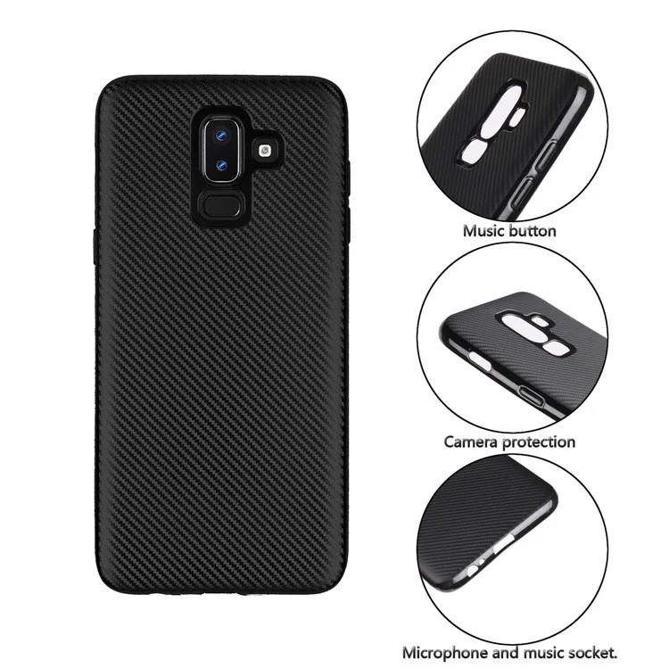 Carbon Fiber Texture Soft TPU Back Phone Case for Samsung Galaxy J8 (2018) - Black