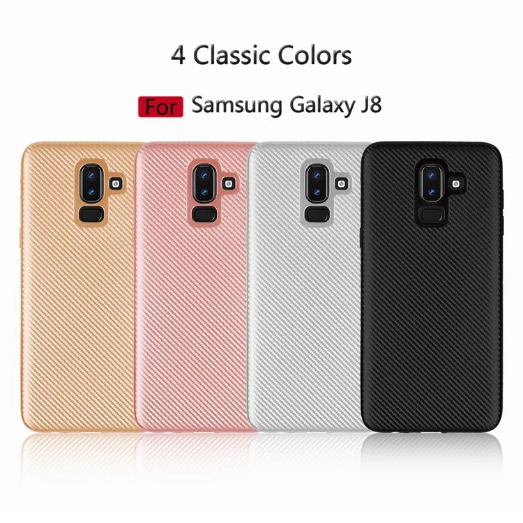 Carbon Fiber Texture Soft TPU Back Phone Case for Samsung Galaxy J8 (2018) - Black