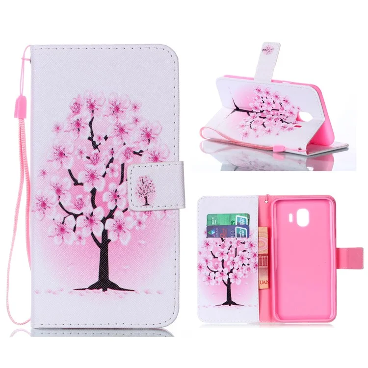 Pattern Printing Leather Wallet Stand Case for Samsung Galaxy J4 (2018) - Plum Blossom