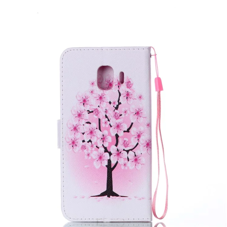 Pattern Printing Leather Wallet Stand Case for Samsung Galaxy J4 (2018) - Plum Blossom