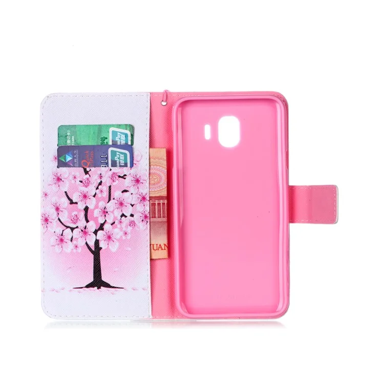 Pattern Printing Leather Wallet Stand Case for Samsung Galaxy J4 (2018) - Plum Blossom