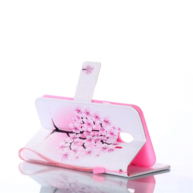 Pattern Printing Leather Wallet Stand Case for Samsung Galaxy J4 (2018) - Plum Blossom