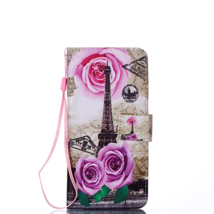 Pattern Printing Leather Wallet Case for Samsung Galaxy J6 (2018) - Eiffel Tower and Flowers
