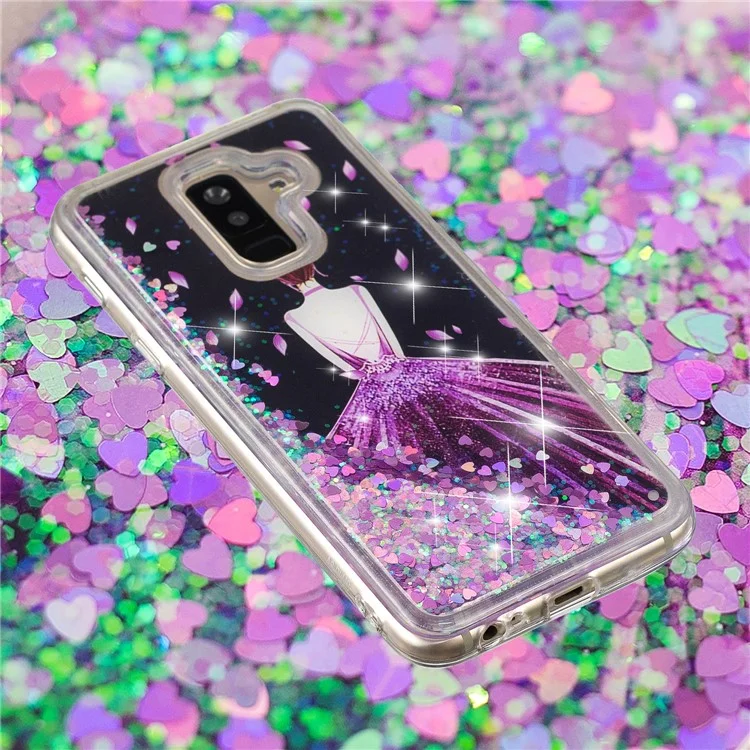 Dynamic Glitter Powder Heart Shaped Sequins TPU Case for Samsung Galaxy A6+ (2018) / A9 Star Lite - Beauty Pattern