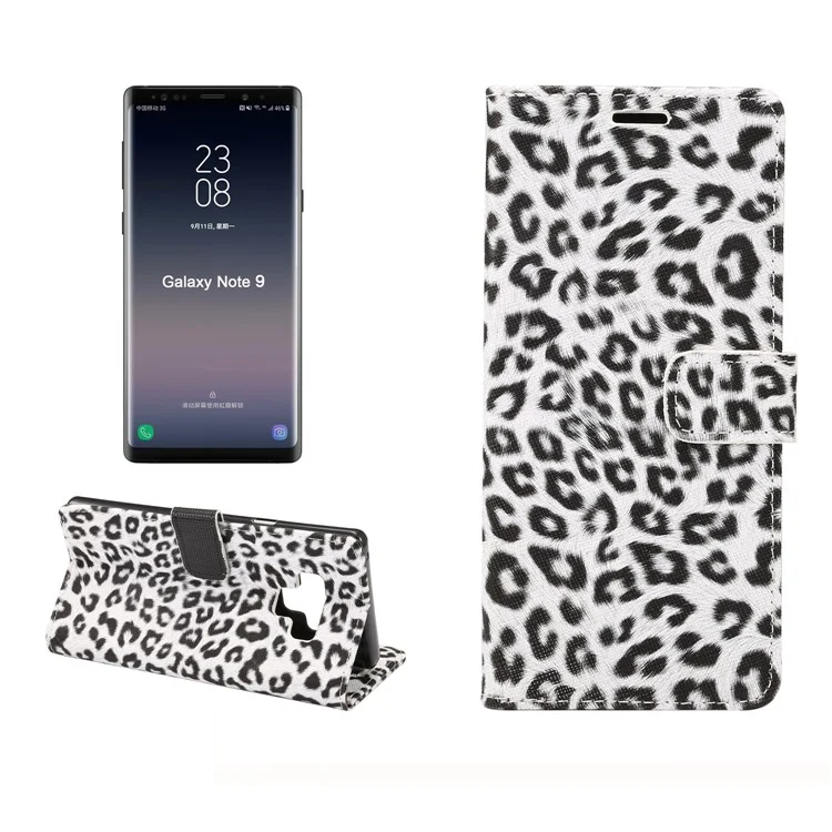 Leopard Pattern Wallet Stand Leather Phone Cover for Samsung Galaxy Note 9 - White