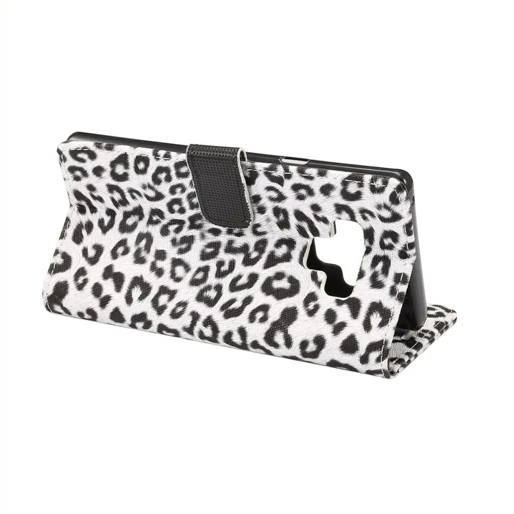 Leopard Pattern Wallet Stand Leather Phone Cover for Samsung Galaxy Note 9 - White