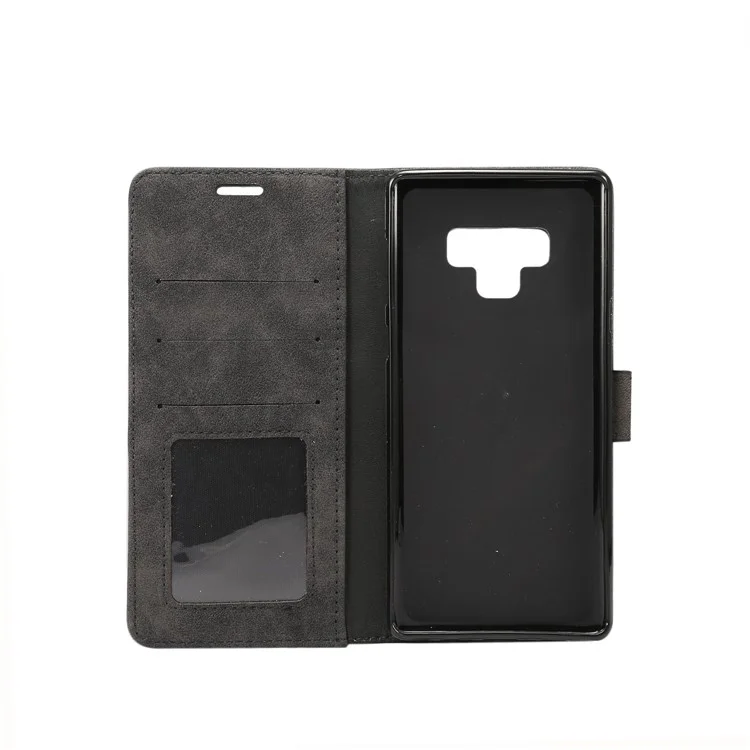 Retro Style Leather Wallet Flip Case with Stand for Samsung Galaxy Note 9 - Black