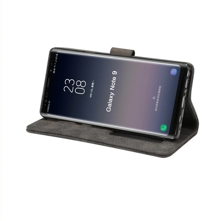 Retro Style Leather Wallet Flip Case with Stand for Samsung Galaxy Note 9 - Black