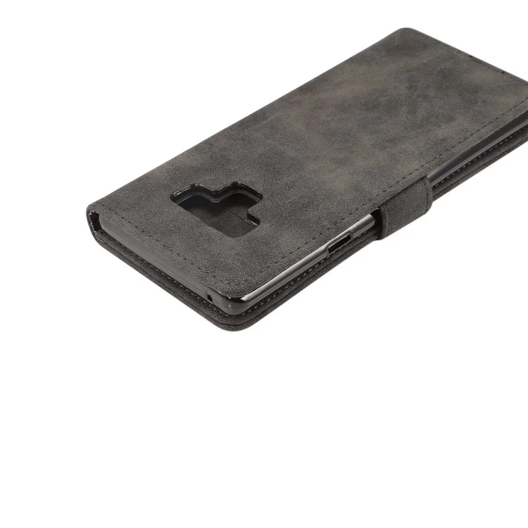Retro Style Leather Wallet Flip Case with Stand for Samsung Galaxy Note 9 - Black
