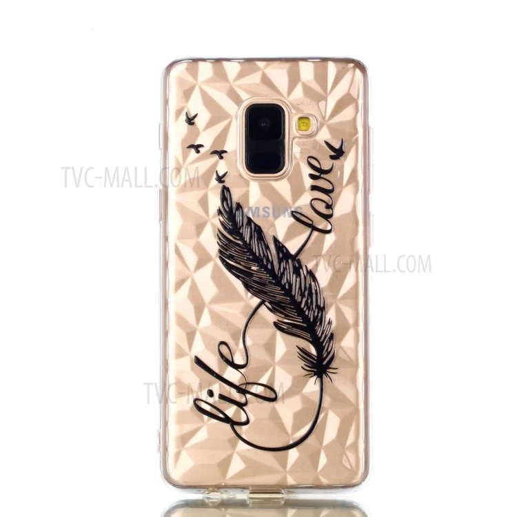 For Samsung Galaxy A6 (2018) Embossed Flower Pattern 3D Diamond Surface TPU Phone Casing - Feather Pen
