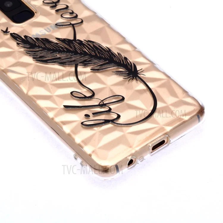 For Samsung Galaxy A6 (2018) Embossed Flower Pattern 3D Diamond Surface TPU Phone Casing - Feather Pen