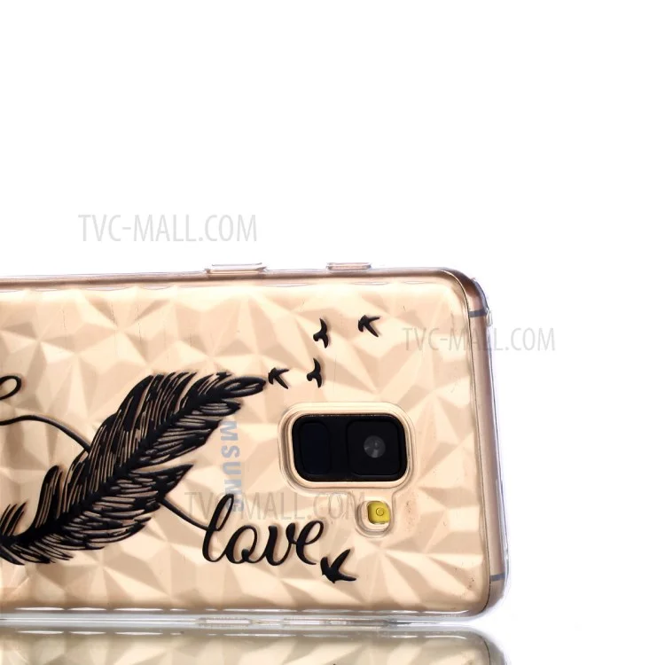 For Samsung Galaxy A6 (2018) Embossed Flower Pattern 3D Diamond Surface TPU Phone Casing - Feather Pen