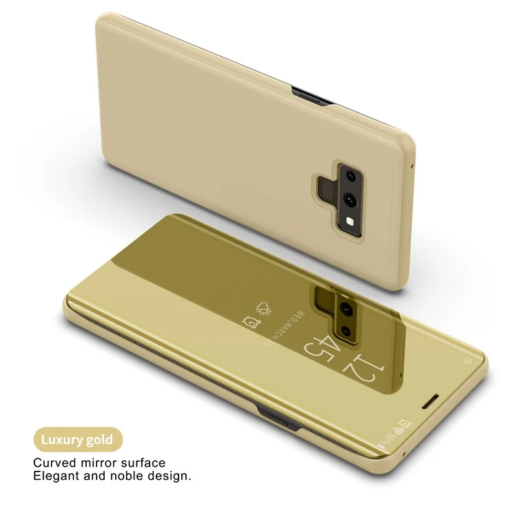 For Samsung Galaxy Note9 N960 Electroplated Mirror Surface View Window Leather Protection Stand Flip Case - Gold