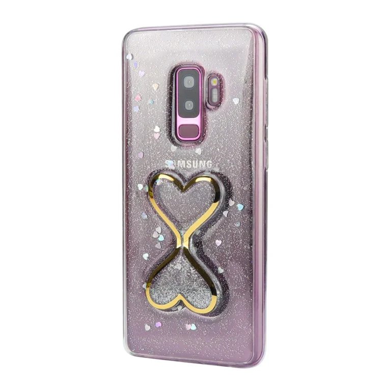 Glittery Powder Double-heart Dynamic Quicksand Epoxy PC + TPU Hybrid Case for Samsung Galaxy S9 Plus SM-G965 - Silver