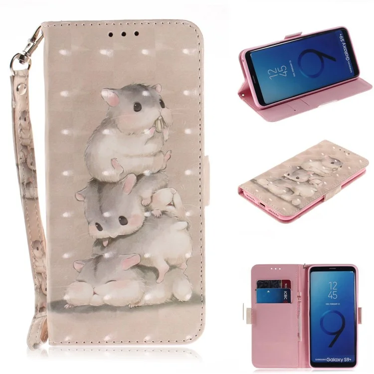 Pattern Printing Light Spot Decor Leather Wallet Case for Samsung Galaxy S9+ SM-G965 - Mouse Pattern