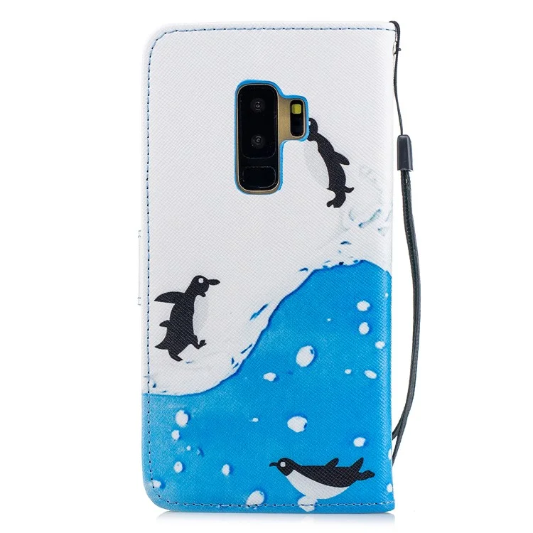 Pattern Printing Wallet Stand Leather Case for Samsung Galaxy S9+ G965 - Penguins