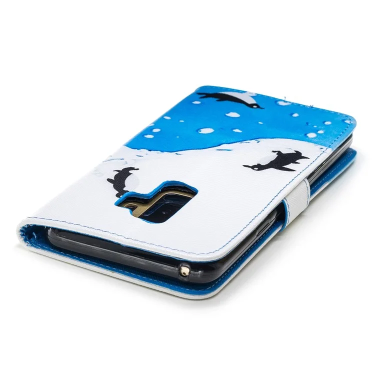 Pattern Printing Wallet Stand Leather Case for Samsung Galaxy S9+ G965 - Penguins