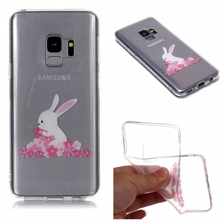 IMD Pattern Printing TPU Case for Samsung Galaxy S9 SM-G960 - Rabbit and Flowers