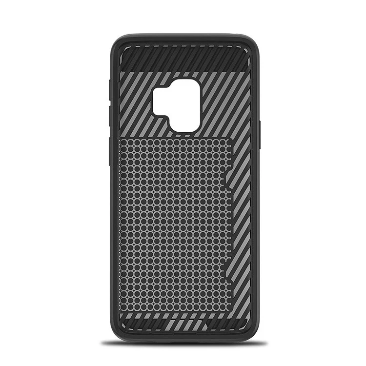 Carbon Fiber PC + TPU Hybrid Kickstand Cover for Samsung Galaxy S9 SM-G960 (Built-in Magnetic Metal Sheet) - Red