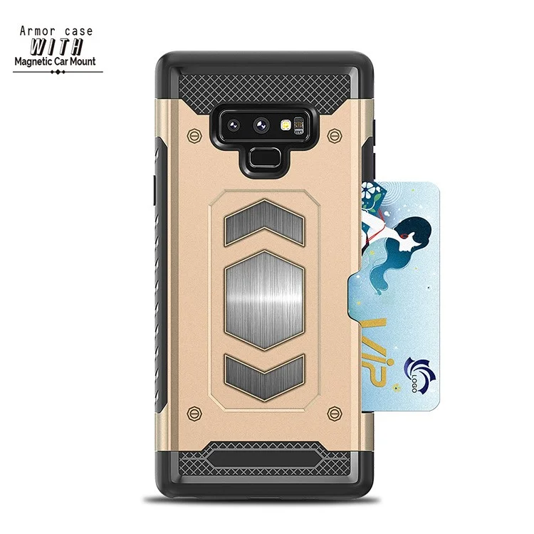 PC + TPU Combo Card Holder Protection Cover for Samsung Galaxy Note 9 (Built-in Magnetic Holder Metal Sheet)  - Gold