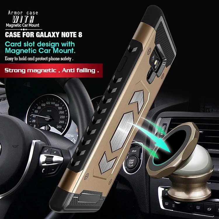 PC + TPU Combo Card Holder Protection Cover for Samsung Galaxy Note 9 (Built-in Magnetic Holder Metal Sheet)  - Gold