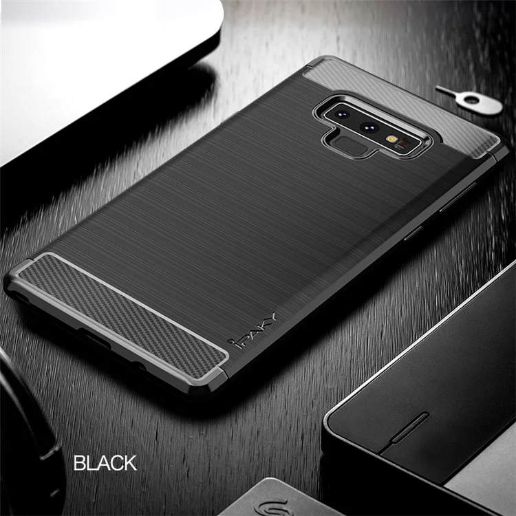 IPAKY Carbon Fiber Texture Brushed TPU Mobile Case for Samsung Galaxy Note 9 - Black