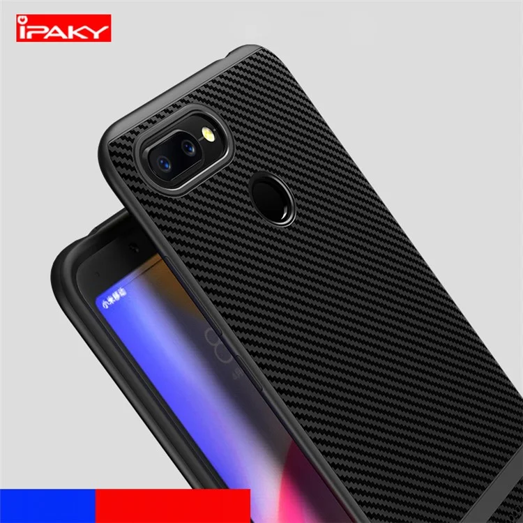 IPAKY 2-Piece PC Bumper + Carbon Fiber TPU Hybrid Case for Xiaomi Redmi 6 (Dual Camera: 12MP+5MP) - All Black