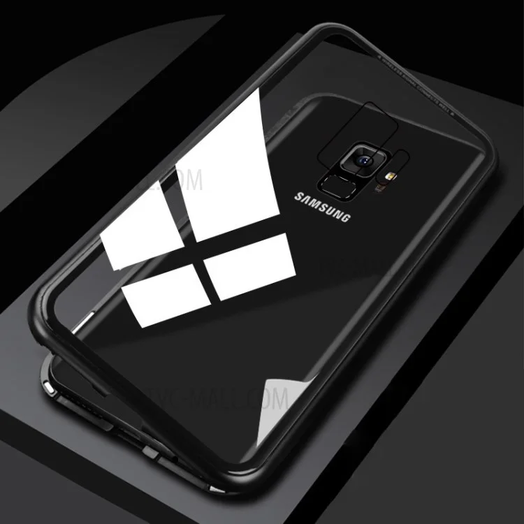 Detachable Magnetic Metal Frame + Tempered Glass Back Cell Phone Case for Samsung Galaxy S9 SM-G960 - Black