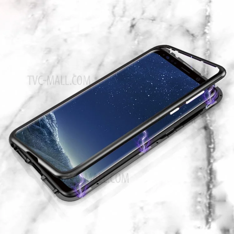 Detachable Magnetic Metal Frame + Tempered Glass Back Cell Phone Case for Samsung Galaxy S9 SM-G960 - Black