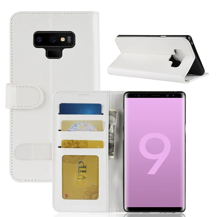 Crazy Horse Magnetic Stand Wallet Leather Mobile Phone Cover for Samsung Galaxy Note 9 - White