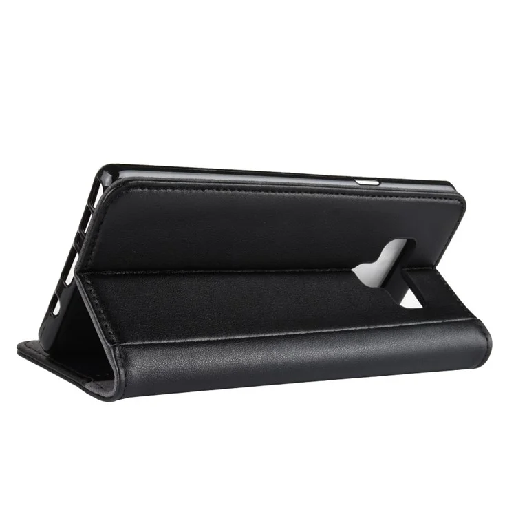 Genuine Split Leather Wallet Stand Phone Case for Samsung Galaxy Note 9 - Black