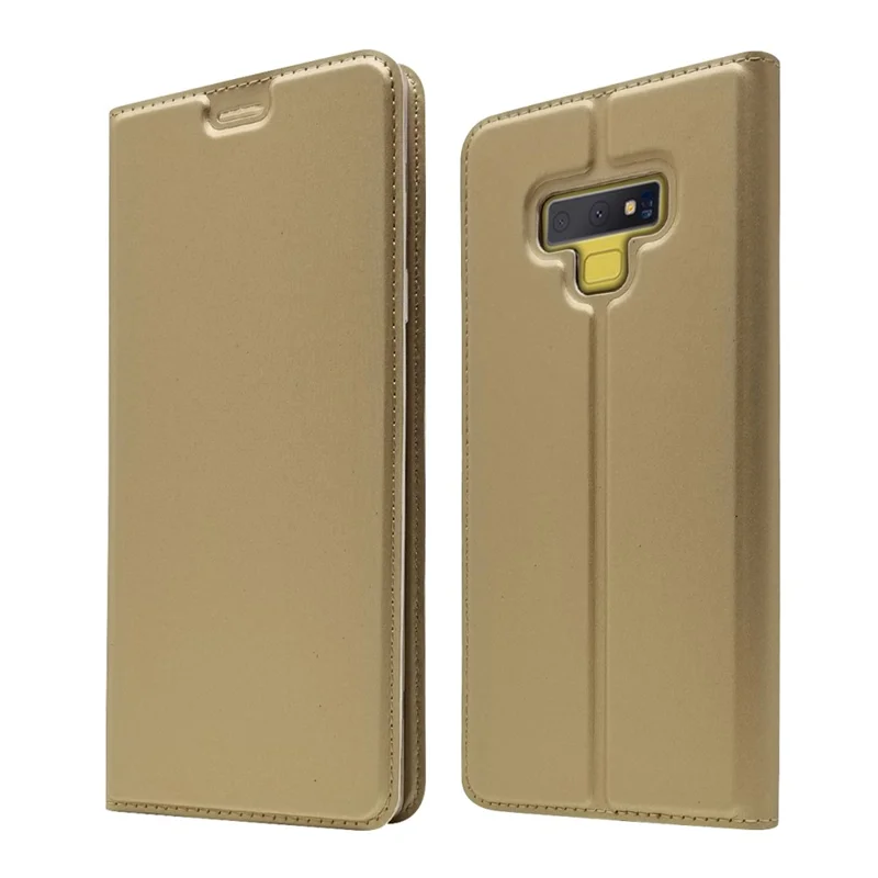 Auto-absorbed Stand Leather Card Holder Phone Shell for Samsung Galaxy Note 9 - Gold