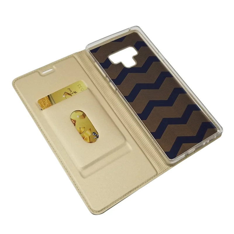 Auto-absorbed Stand Leather Card Holder Phone Shell for Samsung Galaxy Note 9 - Gold