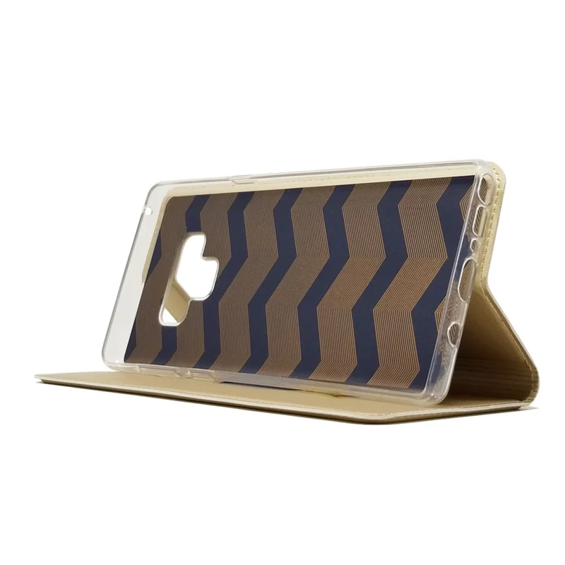 Auto-absorbed Stand Leather Card Holder Phone Shell for Samsung Galaxy Note 9 - Gold