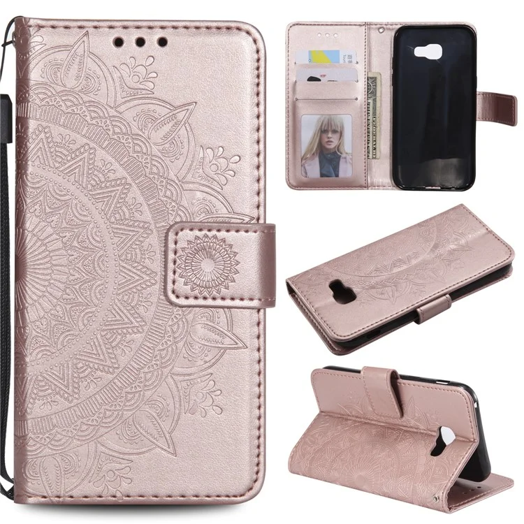 Guscio Mobile In Pelle Da Portafoglio Con Mandala Stampata Per Samsung Galaxy A5 (2017) A520 - Oro Rosa