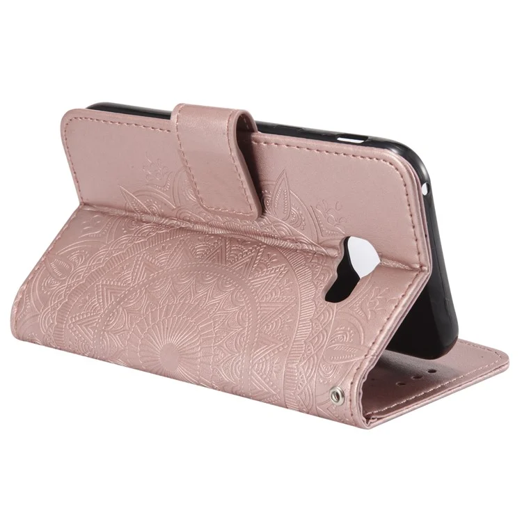 Guscio Mobile In Pelle Da Portafoglio Con Mandala Stampata Per Samsung Galaxy A5 (2017) A520 - Oro Rosa