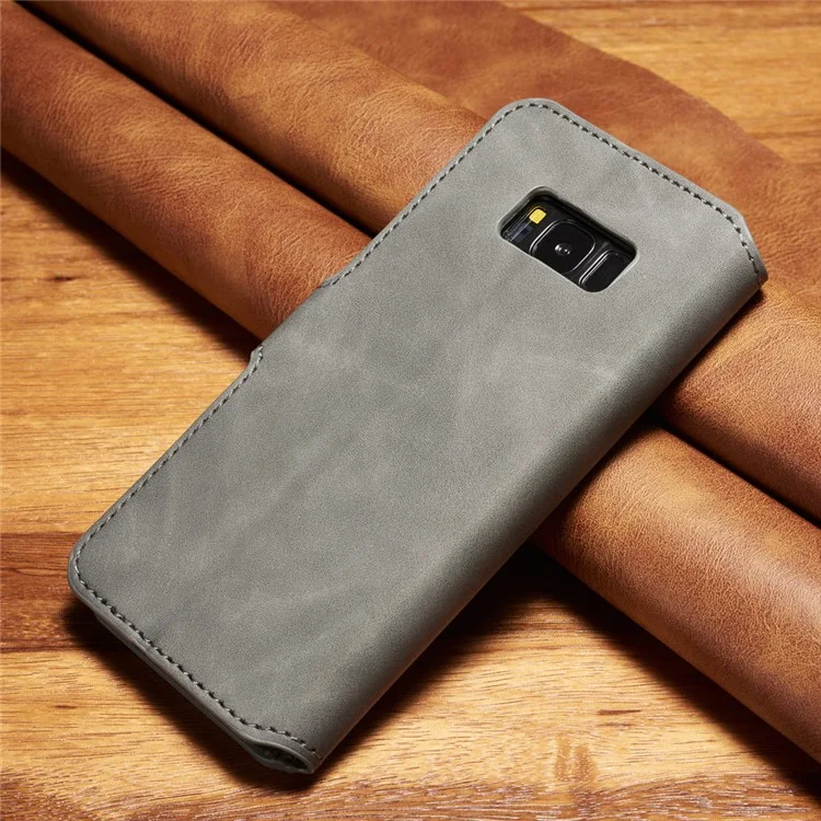 DG.MING Retro Style Leather Wallet Stand Case for Samsung Galaxy S8 Plus SM-G955 - Grey