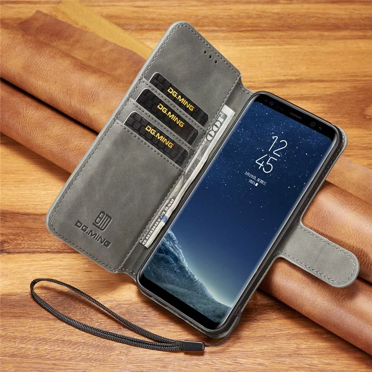 DG.MING Retro Style Leather Wallet Stand Case for Samsung Galaxy S8 Plus SM-G955 - Grey