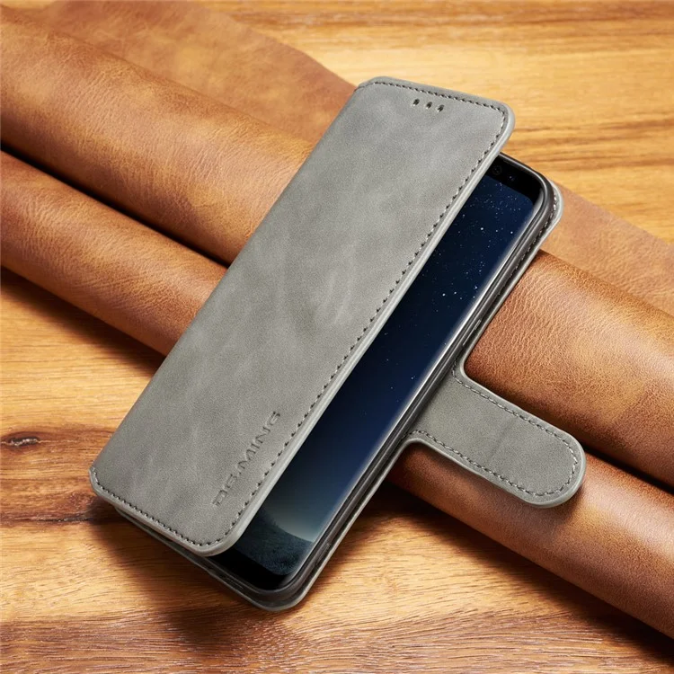 DG.MING Retro Style Leather Wallet Stand Case for Samsung Galaxy S8 Plus SM-G955 - Grey