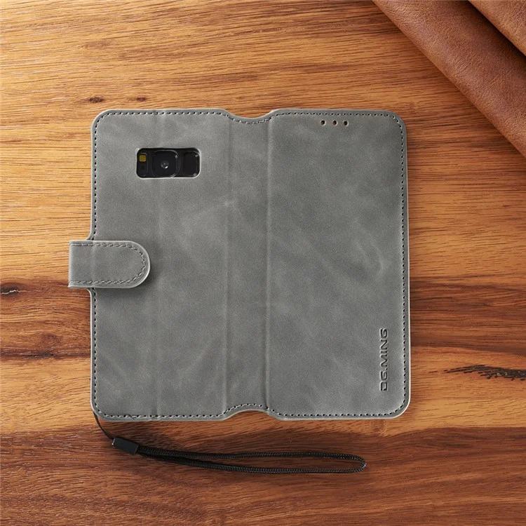 DG.MING Retro Style Leather Wallet Stand Case for Samsung Galaxy S8 Plus SM-G955 - Grey