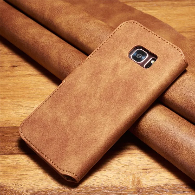 DG.MING Retro Style Leather Stand Wallet Case for Samsung Galaxy S7 edge SM-G935 - Brown