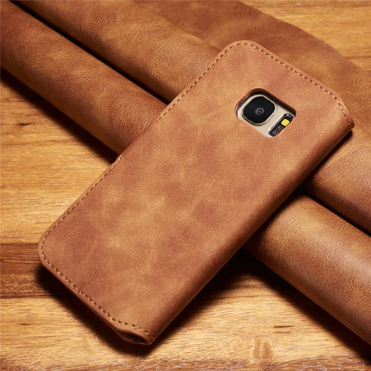 DG.MING Retro Style Leather Stand Cover with Card Slots for Samsung Galaxy S7 SM-G930 - Brown